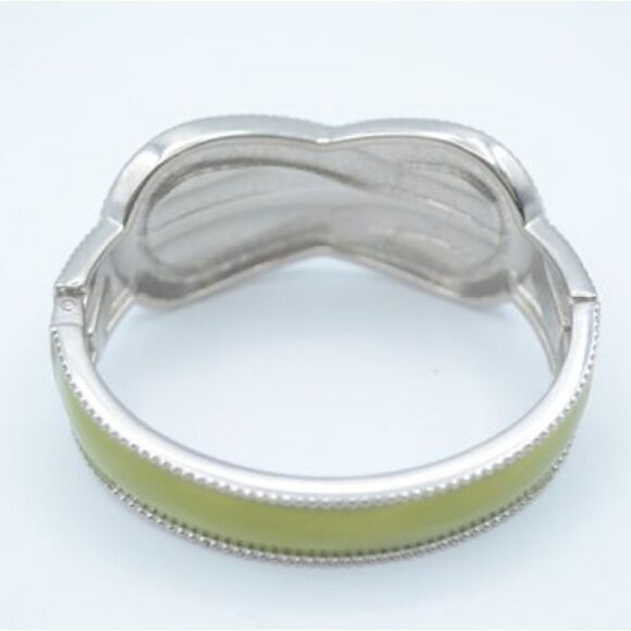 Green Enamel Hinged Cuff Bracelet With Rope Motif. - Picture 3 of 5